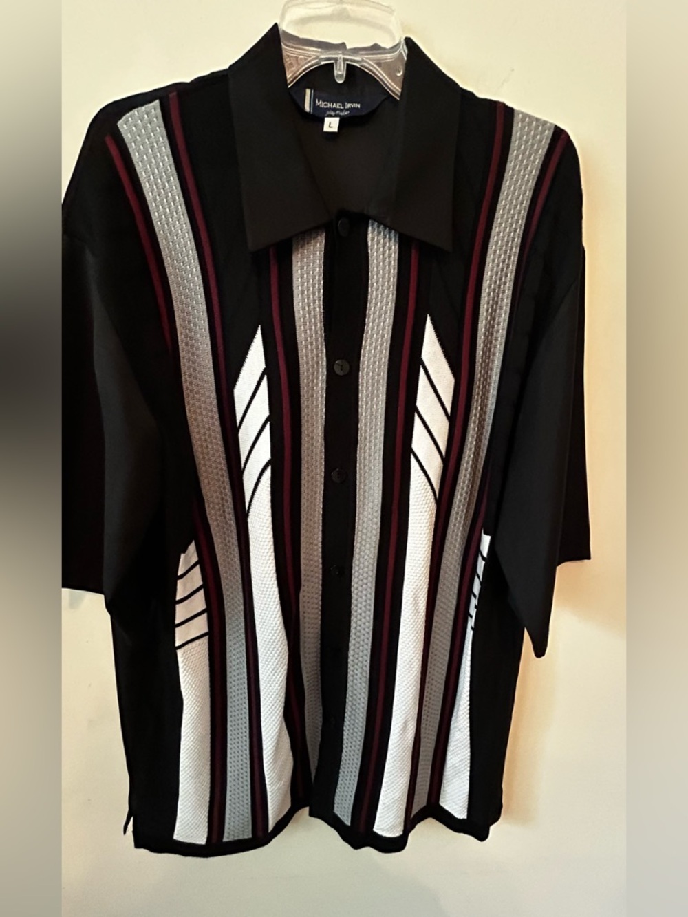 Michael Irvin Playmakers Mens Black Stripe Collared Button Up Shirt Size Large